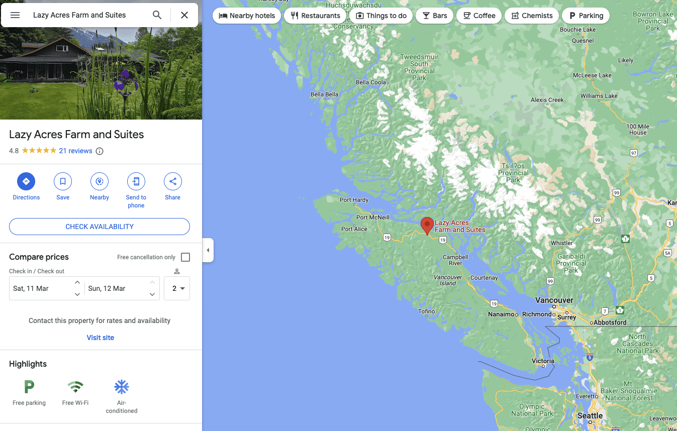 google maps vacation rental location example