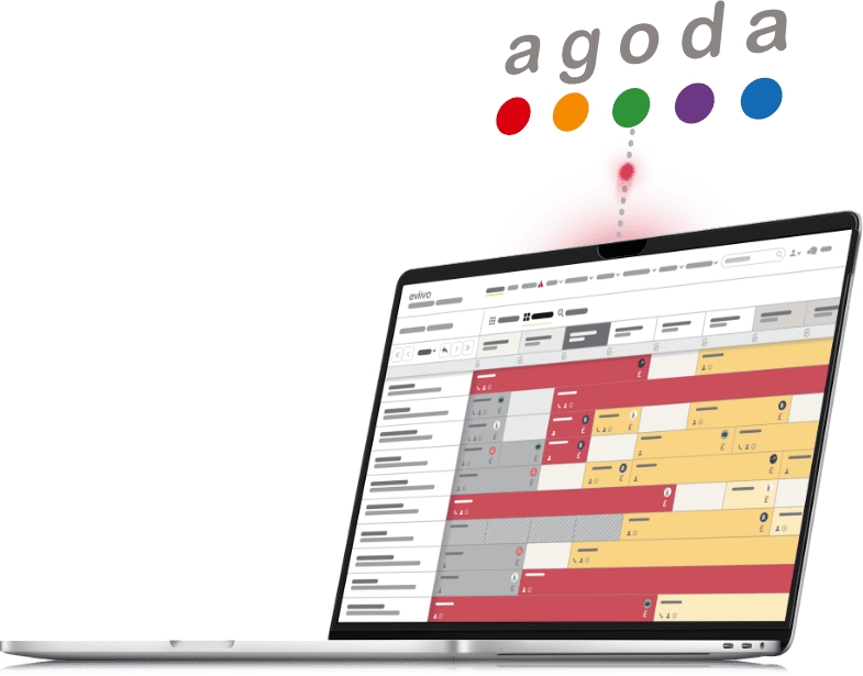 Agoda syncing up to eviivo booking calendar on laptop screen