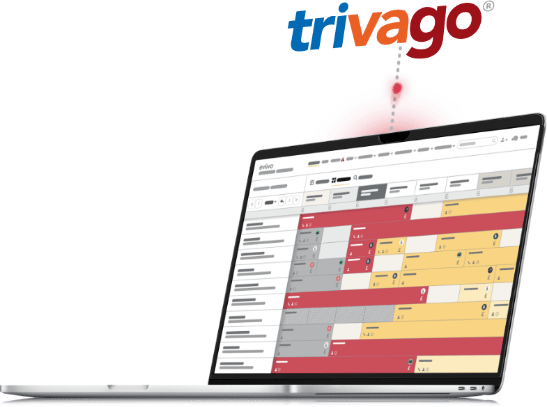 Trivago syncing up to eviivo booking calendar on laptop screen