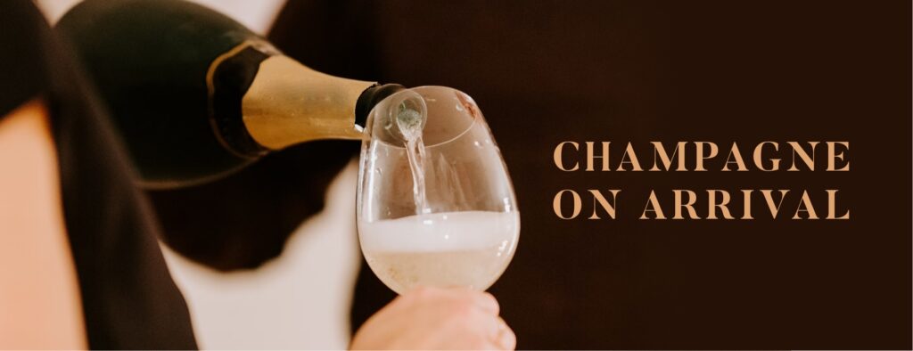 A hotel's online banner advertises an extra of champagne on arrival